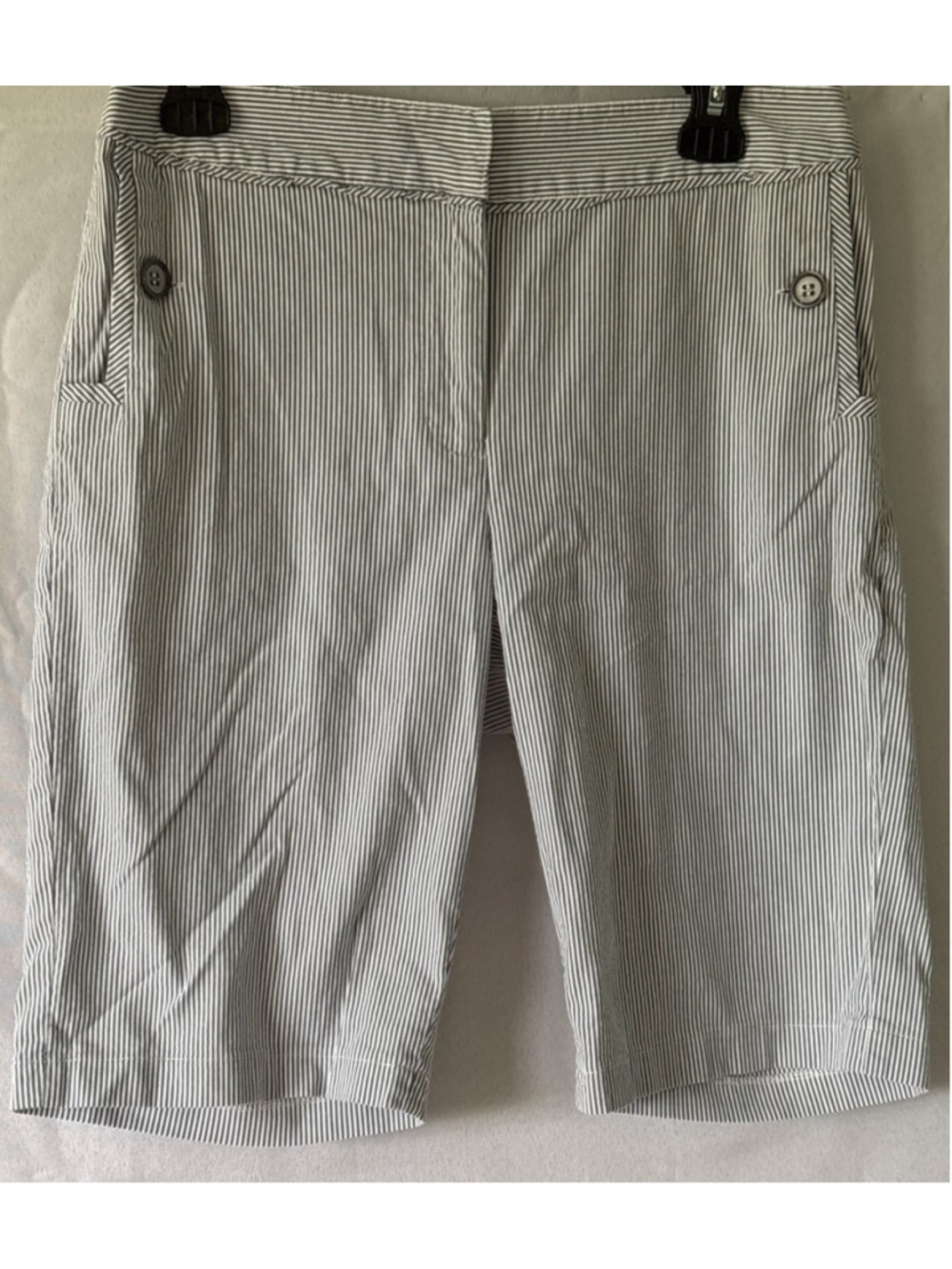 Grace Elements Striped Bermuda Shorts 6 Blue White Coastal Preppy Stretch Flat